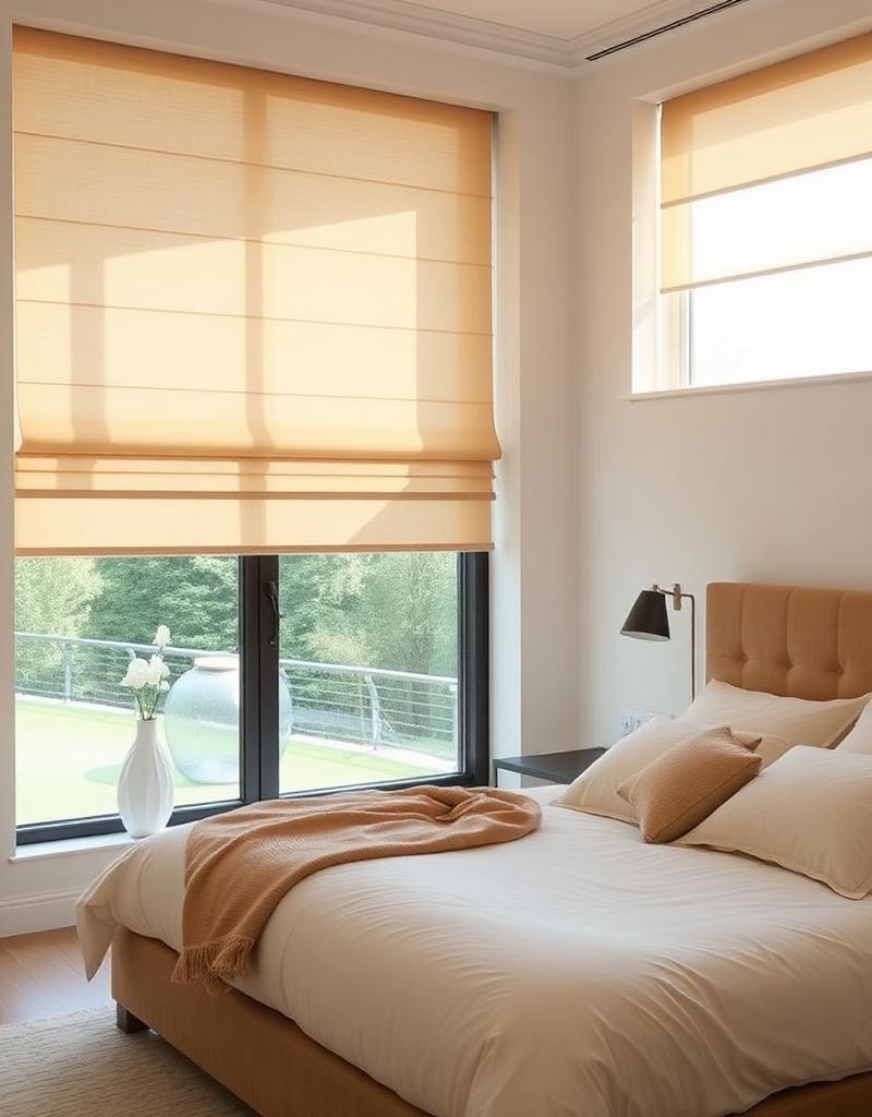 Roman blinds in modern bedroom Melbourne