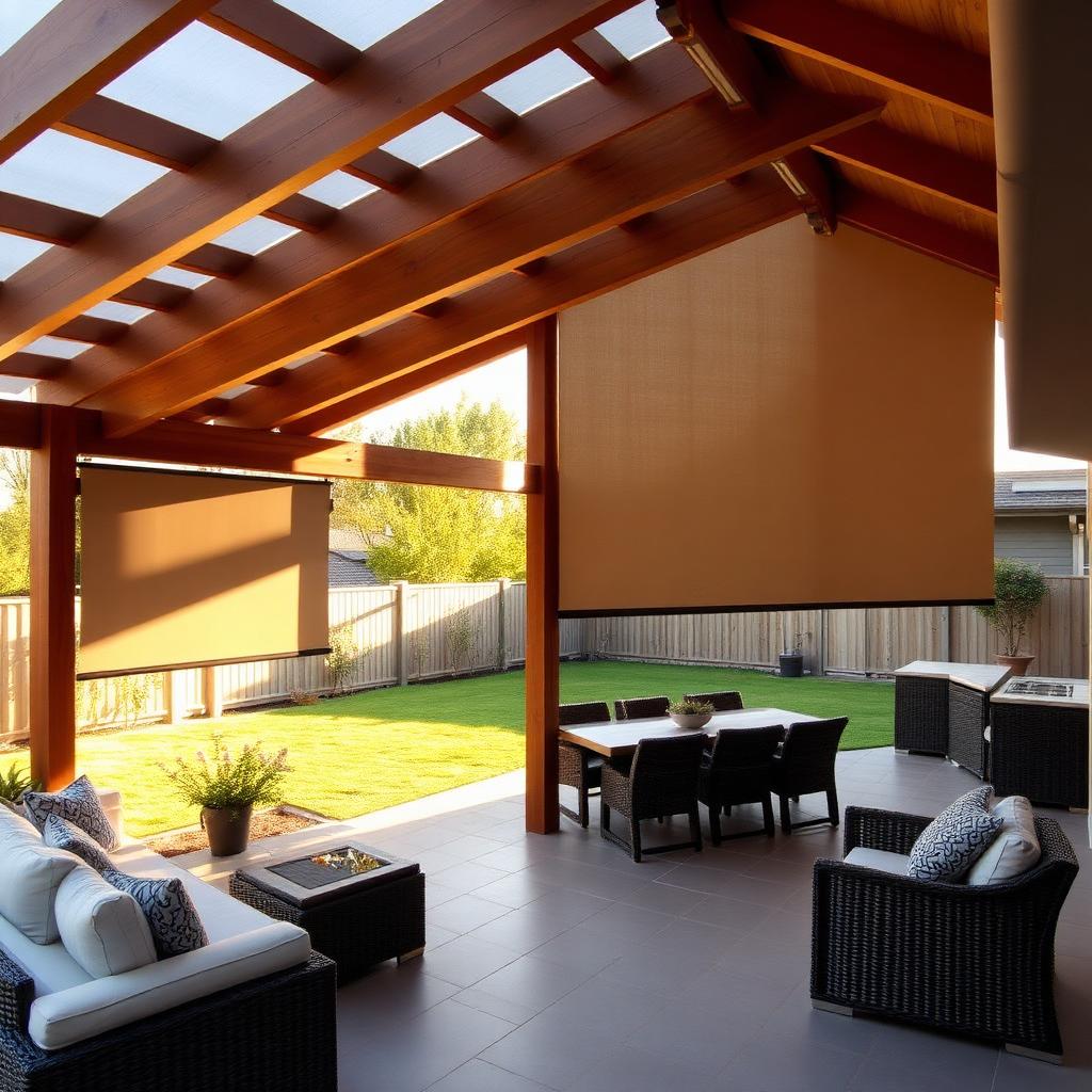 Pergola with zip-track outdoor blinds